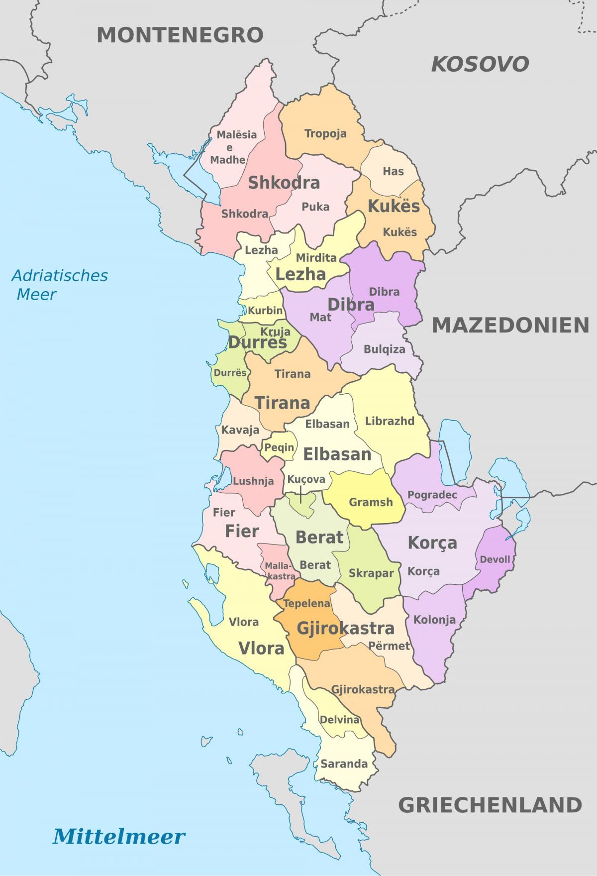harta e Shqipërisë politike