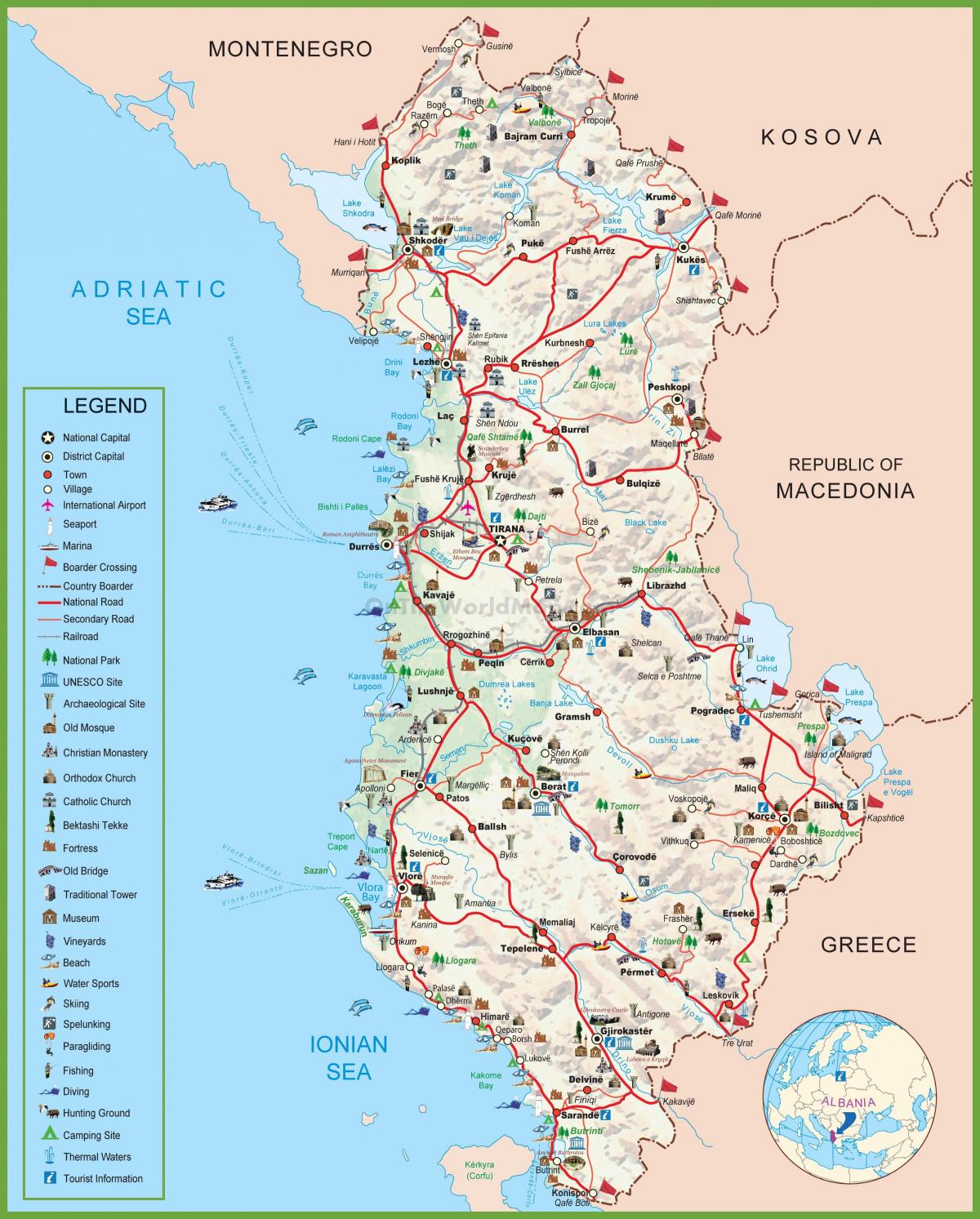 harta e Shqipërisë turistike