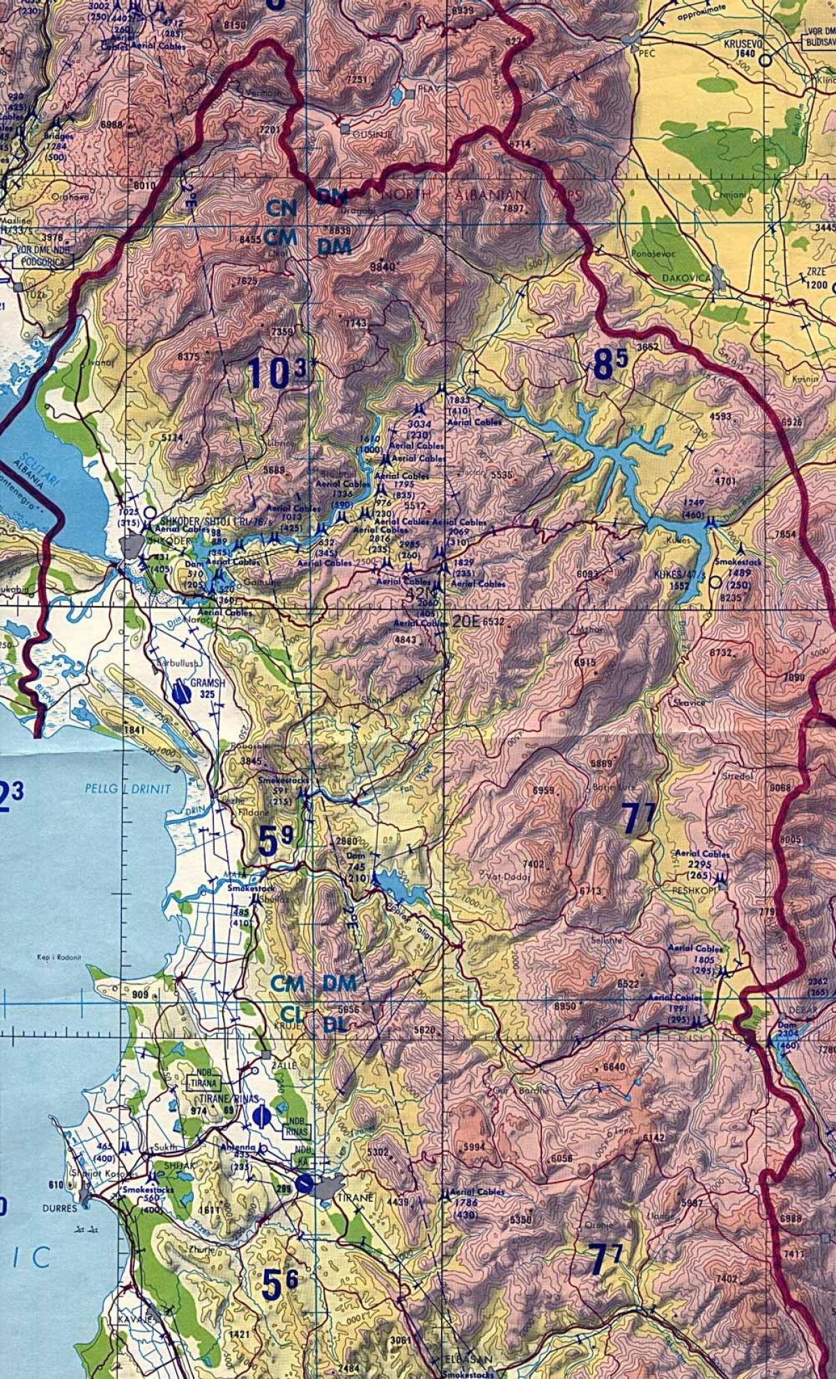 harta e Shqiperise topografike