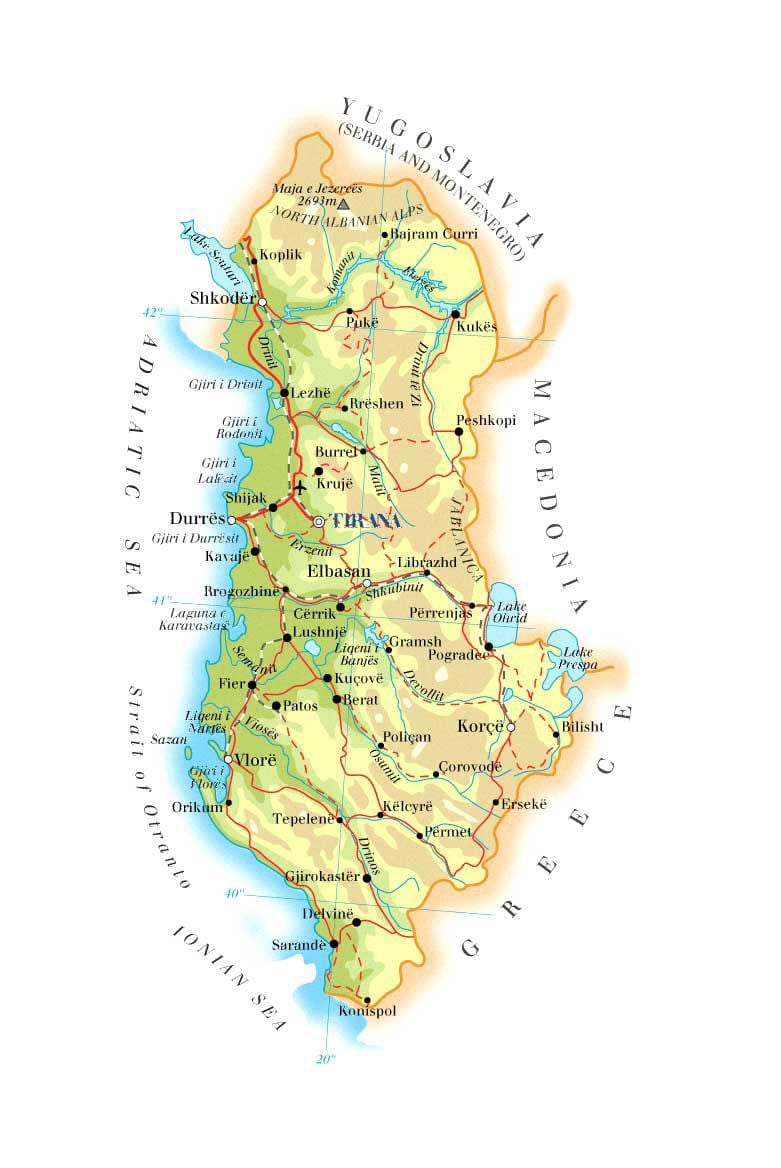 hartë fizike harta e Shqiperise