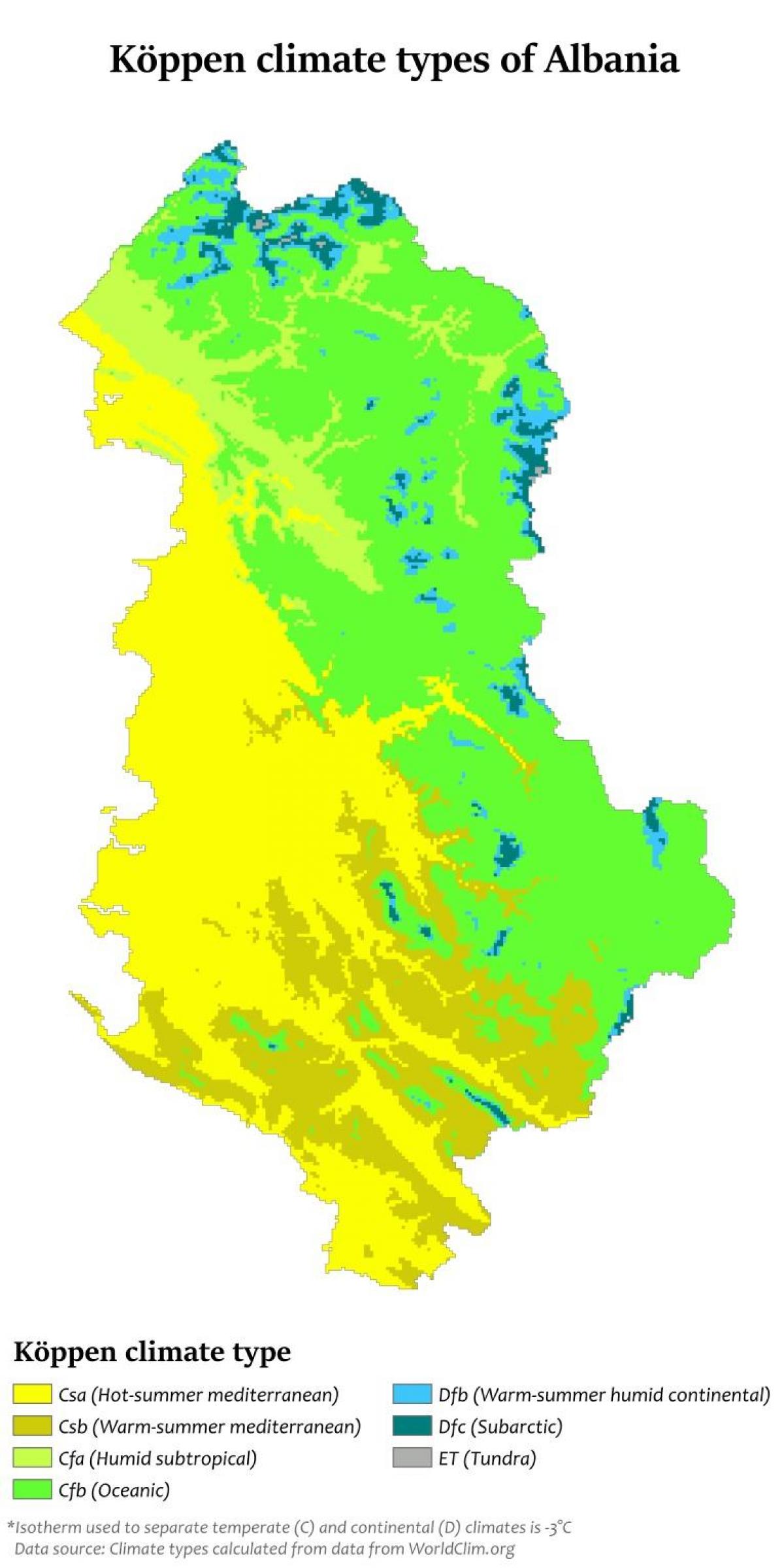 harta e Shqiperise klimës