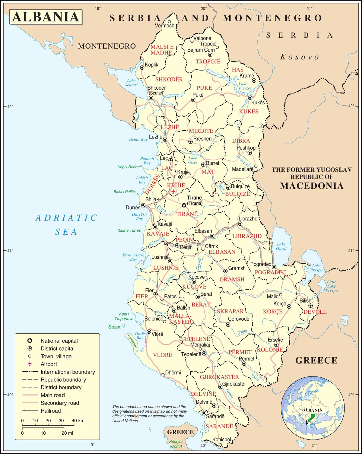 harta e Shqipërisë me qytetet