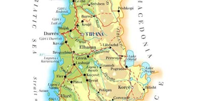 Hartë fizike harta e Shqiperise